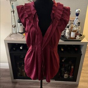 BCBGMaxAzria Deep Red Ruffle Blouse